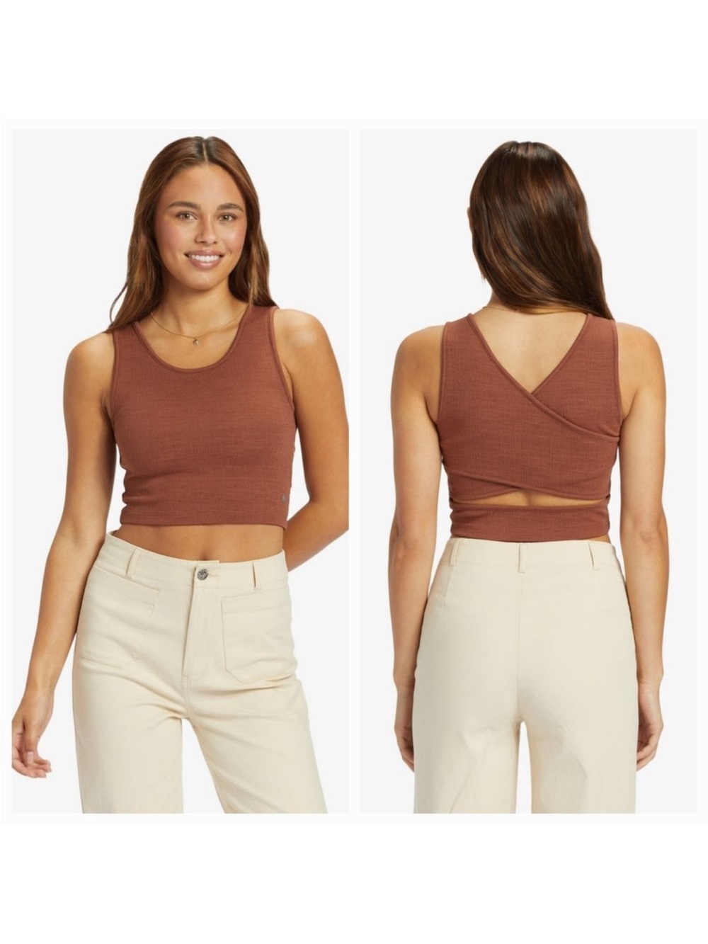 Roxy Ribbed Cross-Back Tank Top